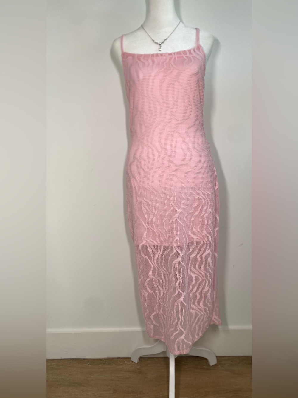 Haute Monde Pink Sheer Wave Maxi Dress